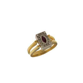 Δαχτυλίδι σε ασήμι 925° διπλή βέρα με μοτίβο διπλής όψεως στο κέντρο, Μαίανδρος με ζιργκόν και βυζαντινό μοτίβο με κόκκινη πέτρα