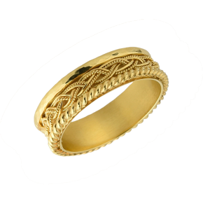 Βέρες Αρραβώνα -Γάμου σε χρυσό 14Κ. Χειροποίητη μονή βέρα, με πλεξούδα στο κέντρο, σφυρήλατη και στριφτάρι στις άκρες.(Νο53)