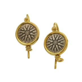 Σκουλαρίκια σε Ασήμι & Χρυσό 14K Κρεμαστά με γαντζάκι με Ελληνικό Μακεδονίκό Νόμισμα αργυρό με τον Ήλιο της Βεργίνας. 