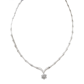 Κολιέ σε λευκόχρυσο 18K Ροζέτα Αστράκι με Διαμάντια με στελέχη σε σχήμα μπαμπού