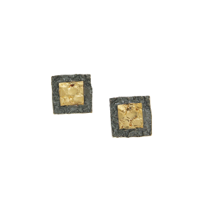 Σκουλαρίκια σε ασήμι 925 οξειδωμένο & Χρυσό 18K, Τετραγωνο με χρυσό τετράγωνο εσωτερικά.