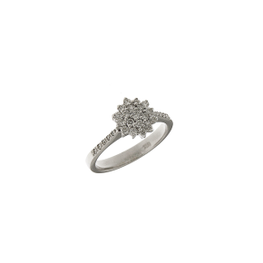 Δαχτυλίδι ροζέτα αρραβώνων γάμου σε λευκόχρυσο 18Κ σαν λουλούδι με διαμάντια κοπής μπριγιάν.