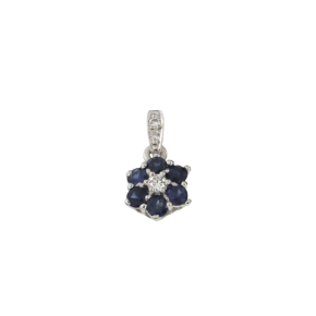 Μενταγιόν σε λευκόχρυσο 18Κ Ροζέτα Αστράκι με διαμάντι και μπλε Ζαφείρια και χαλκά με διαμάντια