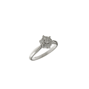 Δαχτυλίδι αρραβώνων σε λευκόχρυσο 18K, Ροζέτα αστράκι με ντεγκραντέ γάμπα με διαμάντια κοπής μπριγιάν