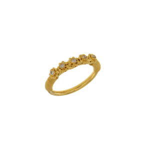 Δακτυλίδι σε χρυσό 18Κ χειροποίητο με λεπτό σύρμα και λουλουδάκια με διαμάντια, συλλογή Archaic