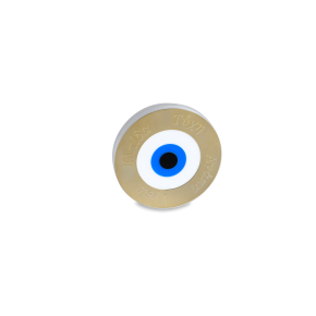 Διακοσμητικό γούρι σε αλπακά επιχρυσωμένο με μάτι στρογγυλό από λευκό πλέξι γκλας με στεφάνι ευχών - Υγεία, Ελπίδα, Τύχη και Αγάπη