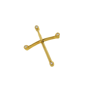 Σταυρός βάπτισης ή αρραβώνα σε χρυσό 18Κ, λεπτός καμπυλωτός με 4 διαμάντια στις άκρες 