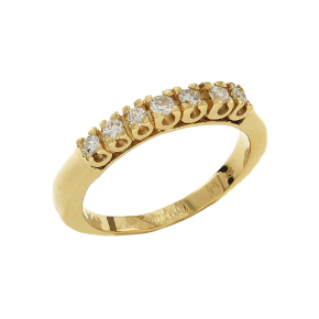 Δακτυλίδι σε χρυσό 18Κ, σειρέ κλασσικό, γυαλιστερό με 7 διαμάντια.