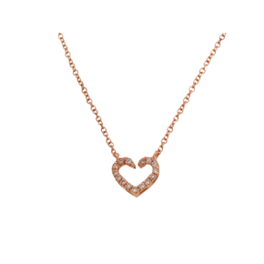 Μενταγιόν σε ροζ χρυσό Κ18 Καρδιά ανοιχτή με διαμάντια και αλυσίδα βυζαντινή.