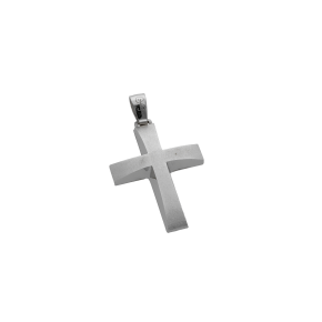 Σταυρός Ανδρικός Βαπτιστικός για Αγόρι σε λευκόχρυσο 14Κ πομπέ μακρόστενος,ματ και ελαφρύς με εξωτερικό κρίκο
