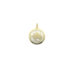 Ζώδιο Ταύρος σε δίχρωμο χρυσό 14Κ με βάση από λευκόχρυσο και σκαλιστό το ζώδιο σε χρυσό