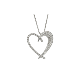 Μενταγιόν από λευκόχρυσο 18Κ  σε σχήμα λοξής Καρδιά σε μοντέρνη απόδοση με Διαμάντια και αλυσίδα