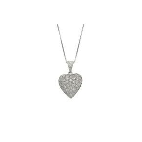 Μενταγιόν σε Λευκόχρυσο 18Κ σε σχέδιο καρδιάς με διαμάντια κοπής μπριγιάν και κάρφωμα παβέ