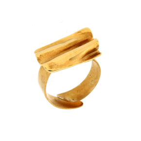 Δαχτυλίδι σε Ασήμι Επιχρυσωμένο 925 Ορθογώνιο κυματιστό ματ & γυαλιστερό