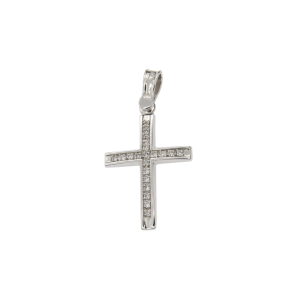 Σταυρός Βαπτιστικός για Κορίτσια σε Λευκόχρυσο Κ18 τύπου Σπίρτο με πιστοποιημένα Διαμάντια