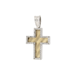 Βαπτιστικοί Σταυροί για Κορίτσι σε Χρυσό & Λευκόχρυσο Κ14 Δύο Όψεων Ματ & γυαλιστερός με Ζιργκόν 