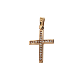Βαπτιστικός Σταυρός για κορίτσι σε Ροζ Χρυσό 18Κ Ορθογώνιος σειρέ πομπέ Γυαλιστερός με Διαμάντια