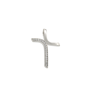 Βαπτιστικός Σταυρός για Κορίτσι σε Λευκόχρυσο 14Κ Ορθογώνιος λεπτός με ζιργκόν με περαστό χαλκά