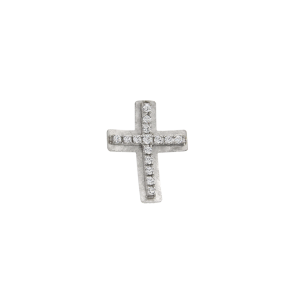 Σταυρός Γυναικείος Βαπτιστικός για Κορίτσι σε Λευκόχρυσο 14Κ Ορθογώνιος ζαγρέ και γυαλιστερός με ζιργκόν