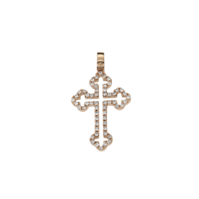 Σταυρός γυναικείος, βαπτιστικός για κορίτσι σε Ροζ Χρυσό 18K με Διαμάντια σε Βυζαντινό στυλ