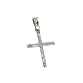 Σταυρός Βάπτισης Για Κορίτσι σε Λευκόχρυσο 14K Ορθογώνιος Γυαλιστερός με 4 Ζιργκόν στις ακρες