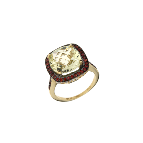 Δακτυλίδι σε χρυσό Κ18 με Λέμον σιτρίν, ζαφείρια και διαμάντια