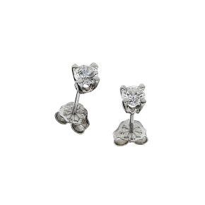 Σκουλαρίκια σε Λευκόχρυσο 14K Μονόπετρο με τέσσερα συρμάτινα δόντια με Ζιργκόν