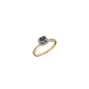 Δαχτυλίδι σε Λευκό & Ροζ Χρυσό 18K Μονόπετρο με γύρω διαμάντια και στο κέντρο Ζαφείρι μπλε