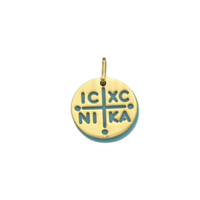 Κωνσταντινάτο σε χρυσό 14Κ IXNIKA μικρό σε στρογγυλό τυρκουάζ