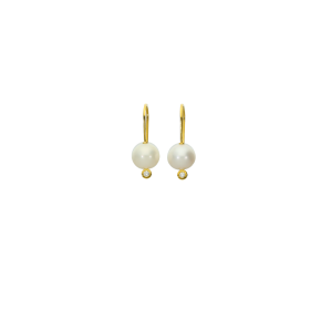 Σκουλαρίκια σε χρυσό 14Κ με μαργαριτάρι περασμένα σε γάντζο με διαμάντια στα άκρα