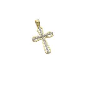 Σταυρός Βάπτισης για κορίτσι σε χρυσό 9Κ περίμετρο από κίτρινο χρυσό και κέντρο από λευκόχρυσο με ζιργκόν