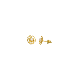 Σκουλαρίκια σε χρυσό 14Κ ένα λουλούδι με μαργαριτάρι