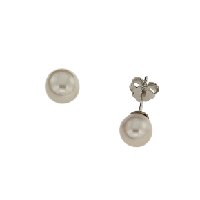 Σκουλαρίκια σε λευκόχρυσο 14Κ, πάνω στο αυτί, με λευκά μαργαριτάρια γλυκού νερού, 6,5-7χιλ.