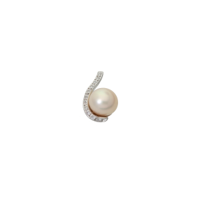 Μενταγιόν σε Λευκόχρυσο 18Κ με ένα κυματιστό στέλεχος που εφάπτεται με ένα μαργαριτάρι