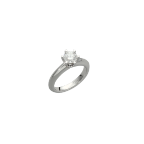 Δαχτυλίδι μονόπετρο αρραβώνα σε λευκόχρυσο 18Κ σχέδιο αμερικέν με στρογγυλεμένη πυραμιδέ γεμάτη γάμπα με διαμάντι.