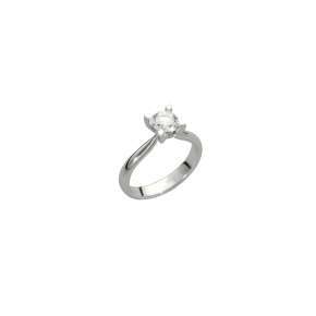 Δαχτυλίδι μονόπετρο αρραβώνων σε λευκόχρυσο 18Κ, σχέδιο τουλίπα με διαμάντι κοπής μπριγιάν.