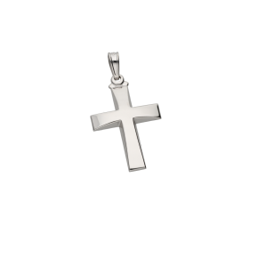 Σταυρός Βάπτισης για αγόρι σε λευκόχρυσο 14Κ, ορθογώνιος, στενός, γυαλιστερός πομπέ και στενεύει λίγο προς το κέντρο.