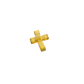 Σταυρός βάπτισης για κορίτσι ή αρραβώνα σε χρυσό 18Κ χειροποίητος σαν διπλωμένη κορδέλα με ένα διαμάντι στο κέντρο 