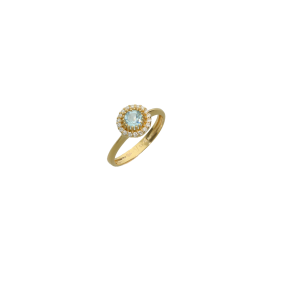 Δαχτυλίδι σε χρυσό 18Κ  στρογγυλή ροζέτα με διαμάντια και ένα μπλε τοπάζ.