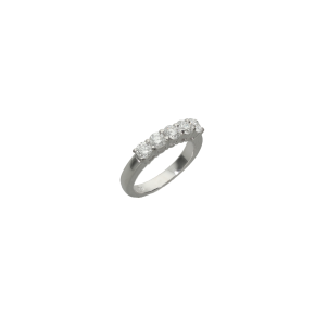 Δαχτυλίδι σε λευκόχρυσο 18Κ σειρέ με στρόγγυλα συρμάτινα καστόνια και ελαφρώς πομπέ γάμπα με διαμάντια.