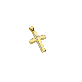 Σταυρός Βάπτισης για κορίτσι σε χρυσό 14Κ με ζιργκόν που σχηματίζουν ένα σταυρό