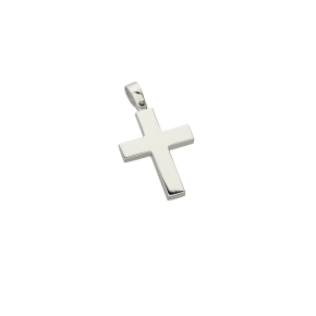 Σταυρός βάπτισης για αγόρι σε λευκόχρυσο 18Κ ορθογώνιος κλασσικός με γυαλιστερή υφή