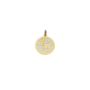 Ζώδιο Κριός σε δίχρωμο χρυσό 14Κ με βάση από λευκόχρυσο και σκαλιστό το ζώδιο σε χρυσό