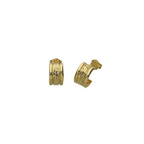 Σκουλαρίκια σε χρυσό 14Κ τετραγωνισμένα κρικάκια φαρδυά με ρίγες και καρφ'ί
