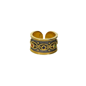 Δακτυλίδι βυζαντινό, χειροποίητο σε δίχρωμο ασήμι 925° με σμαράδγια